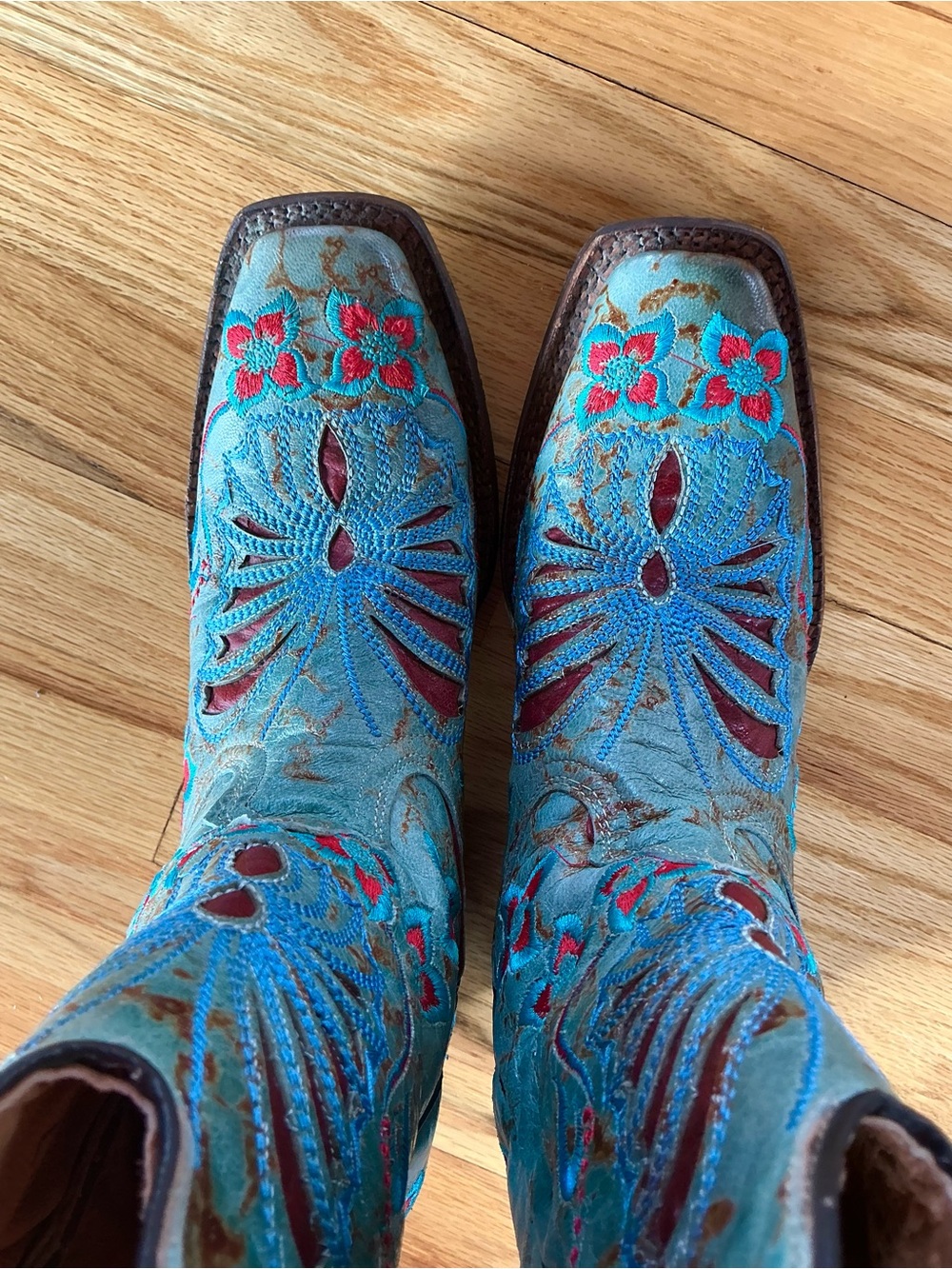 Vintage Mexican Leather Embroidered Western Cowboy Boots 7.5B | Colorful Floral - Picture 13 of 16